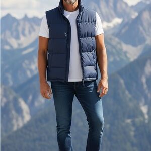 Lands End Feather Down Puffer Vest Quilted Coat Insulated Men L/T Blue Gorpcore
